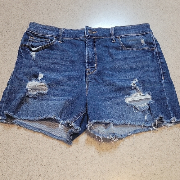 Old Navy Blue Distressed High Rise Jean Shorts Size 10 - Picture 1 of 10